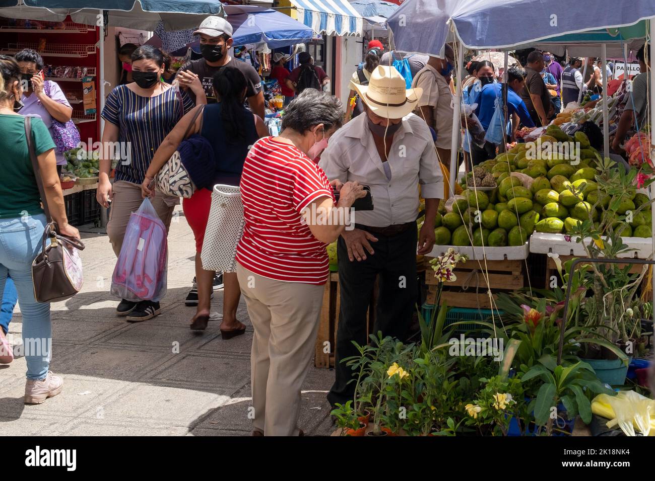 Street market selling food and traditional products in Merida, Mexico