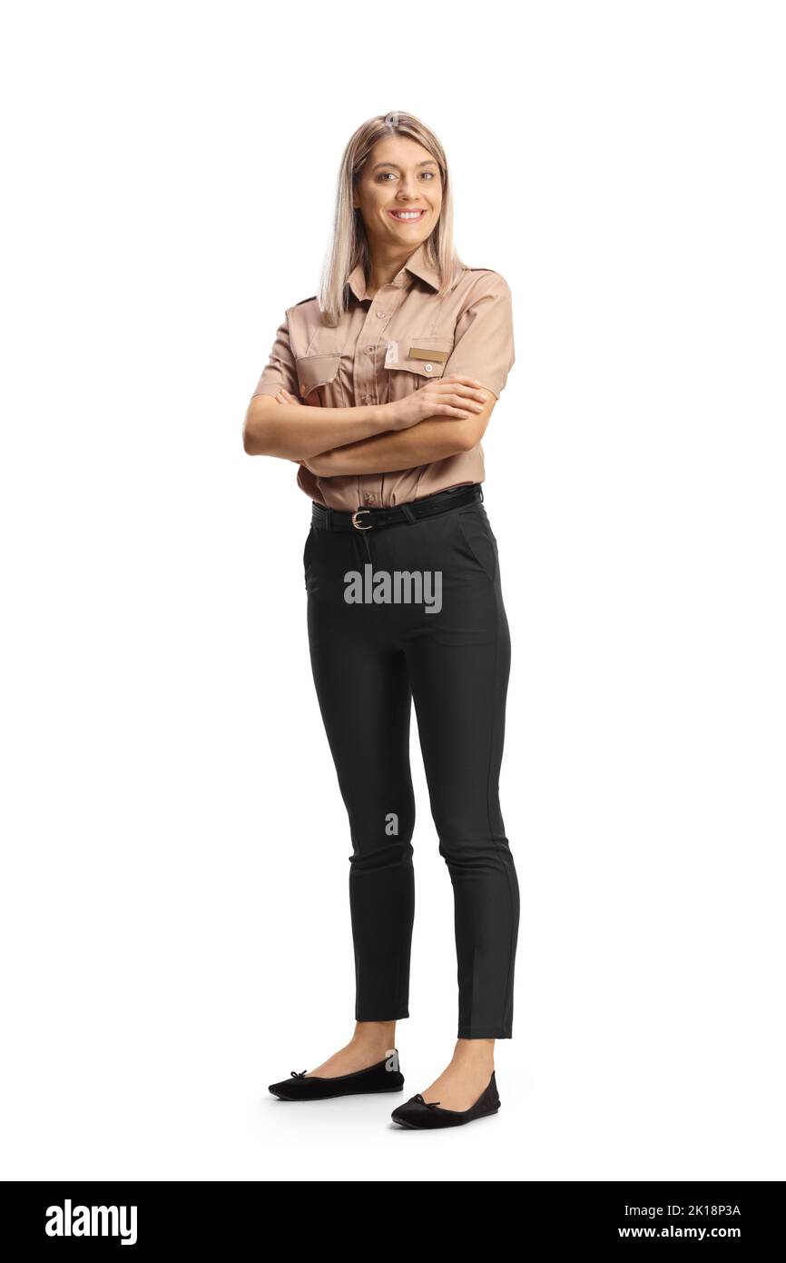 Full length portrait of a female security guard posing with crossed
