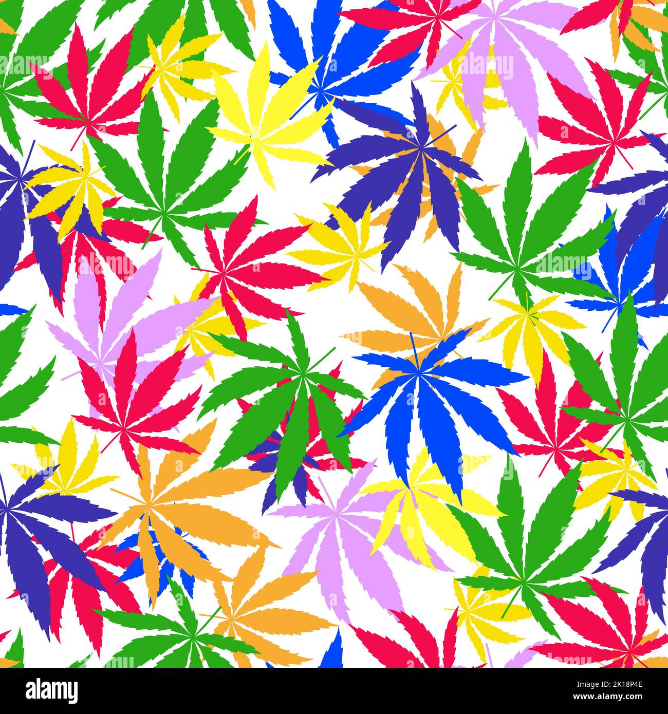 Bright rainbow Cannabis leaves seamless pattern on white background.  Stock Vector