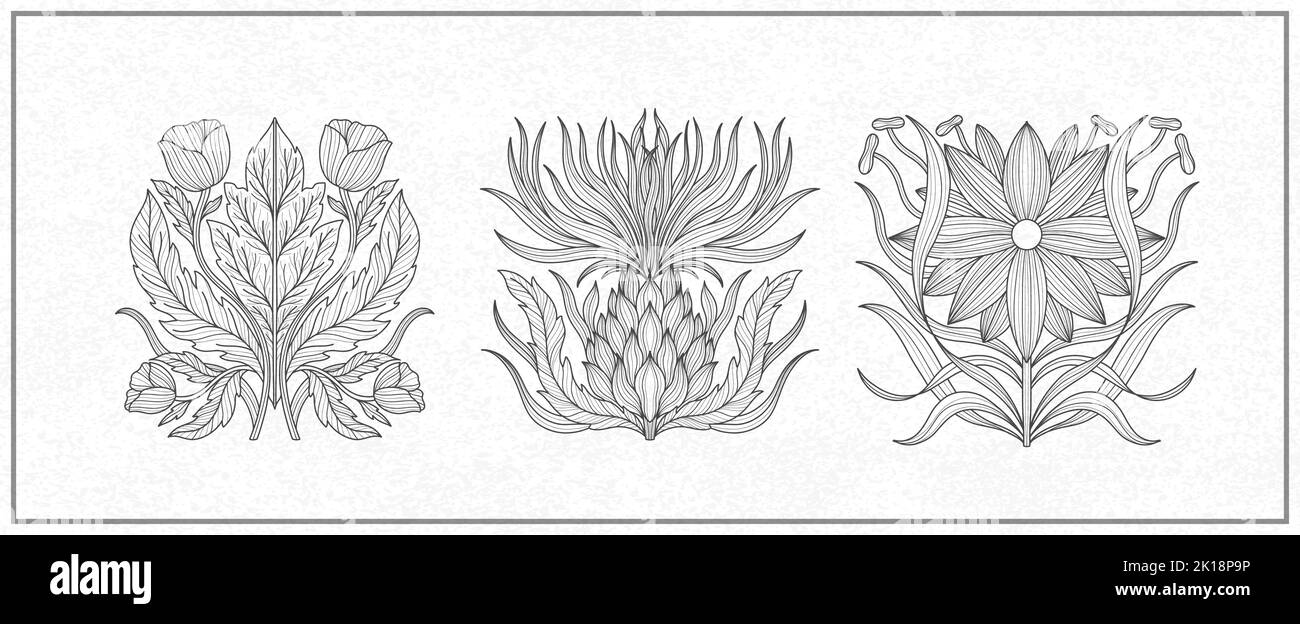 Art nouveau style flower plant basic element. 1920-1930 years vintage design. Symbol motif design. Stock Vector