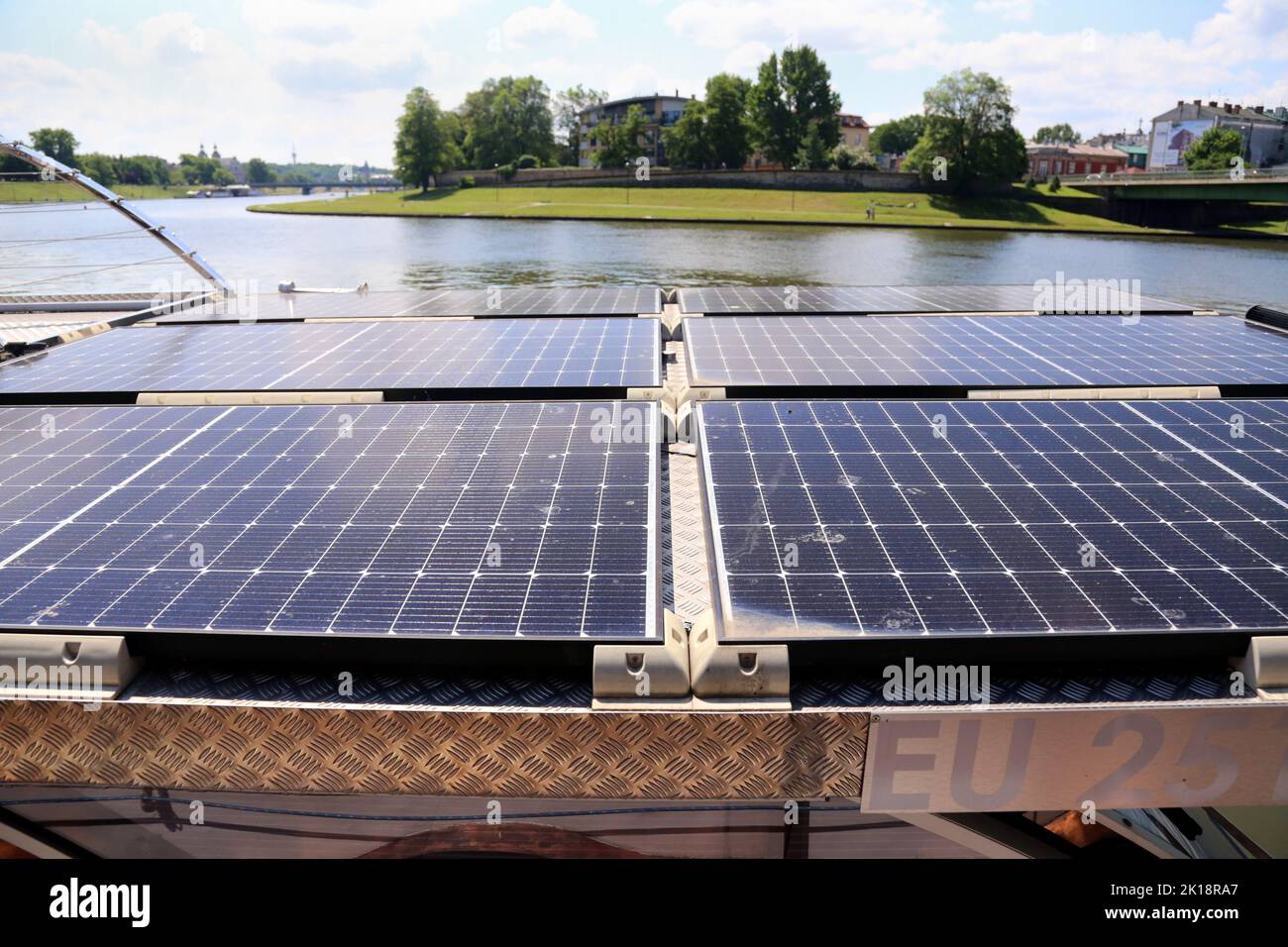 Cracow. Krakow. Poland. Solar panels on deck of the ship. Power source. Stock Photo