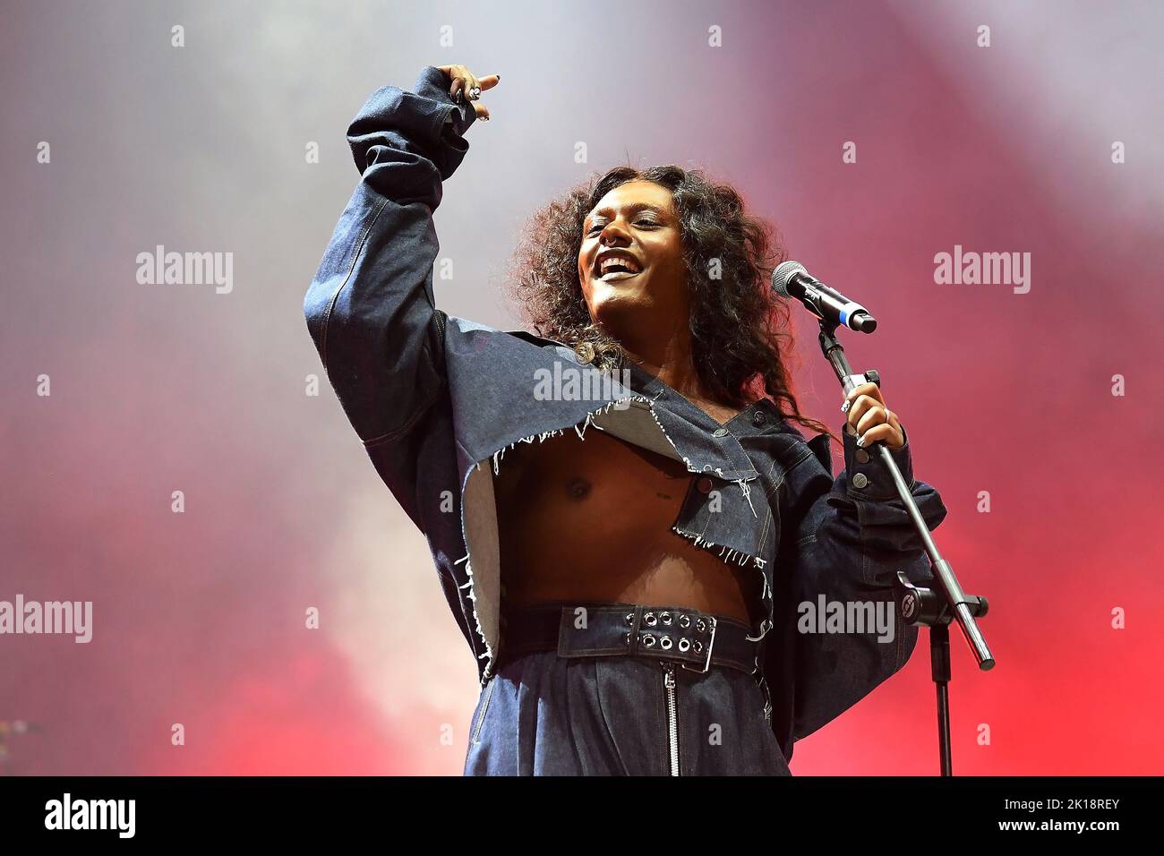 Rio de Janeiro, Brazil,September 11, 2022. Singer and actress Liniker, during her show at Rock in Rio 2022, in the city of Rio de Janeiro. Stock Photo