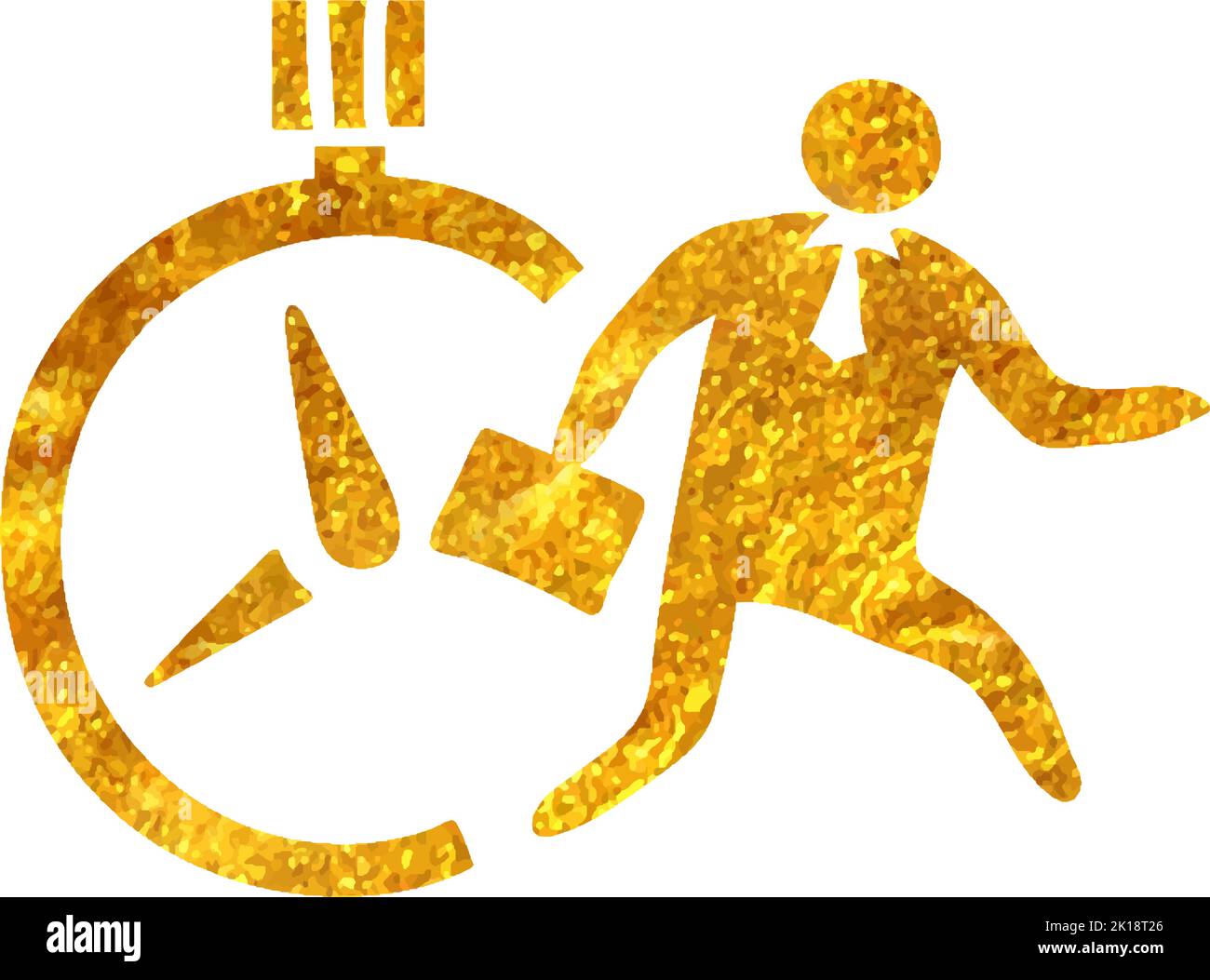 Hand drawn Businessman clock icon in gold foil texture vector ...