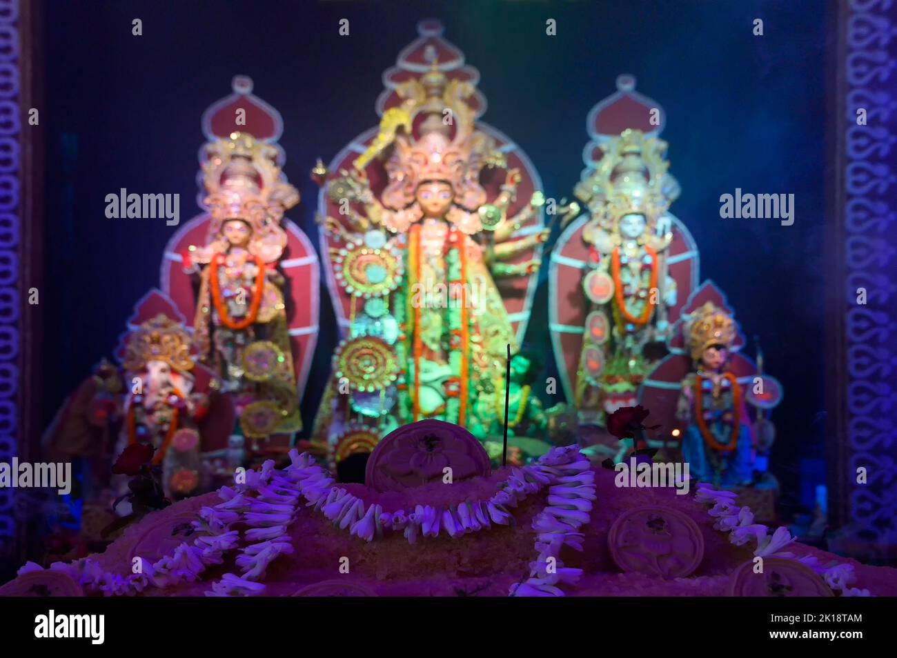 Goddess Durga is being worshipped. Vog, the holy food is being offered to Durga. Biggest festival of Hinduism celebrated worldwide. Stock Photo