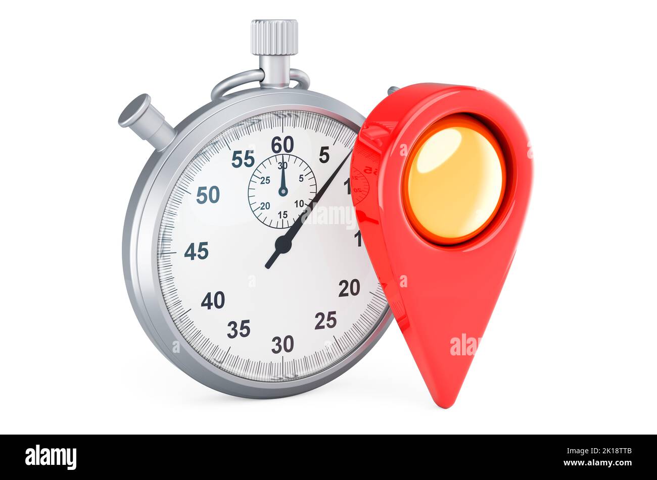 Map pointer with stopwatch. 3D rendering isolated on white background ...