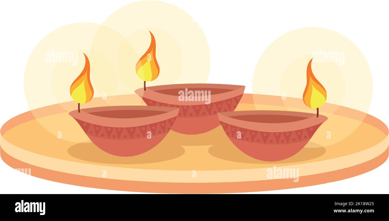 Burning oil lamps on tray semi flat color vector objects Stock Vector