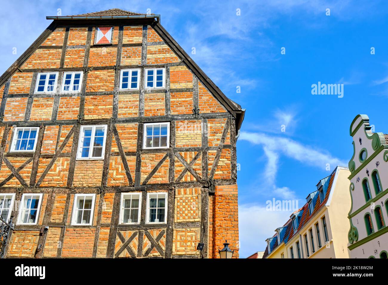 Brauhaus am Lohberg (Brewery at Lohberg), a listed medieval half-timbered building and former warehouse from 1452, Wismar, Germany. Stock Photo