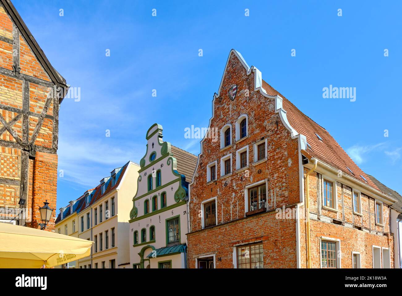 Brauhaus am Lohberg (Brewery at Lohberg), a listed medieval half-timbered building from 1452, Wismar, Germany. Stock Photo