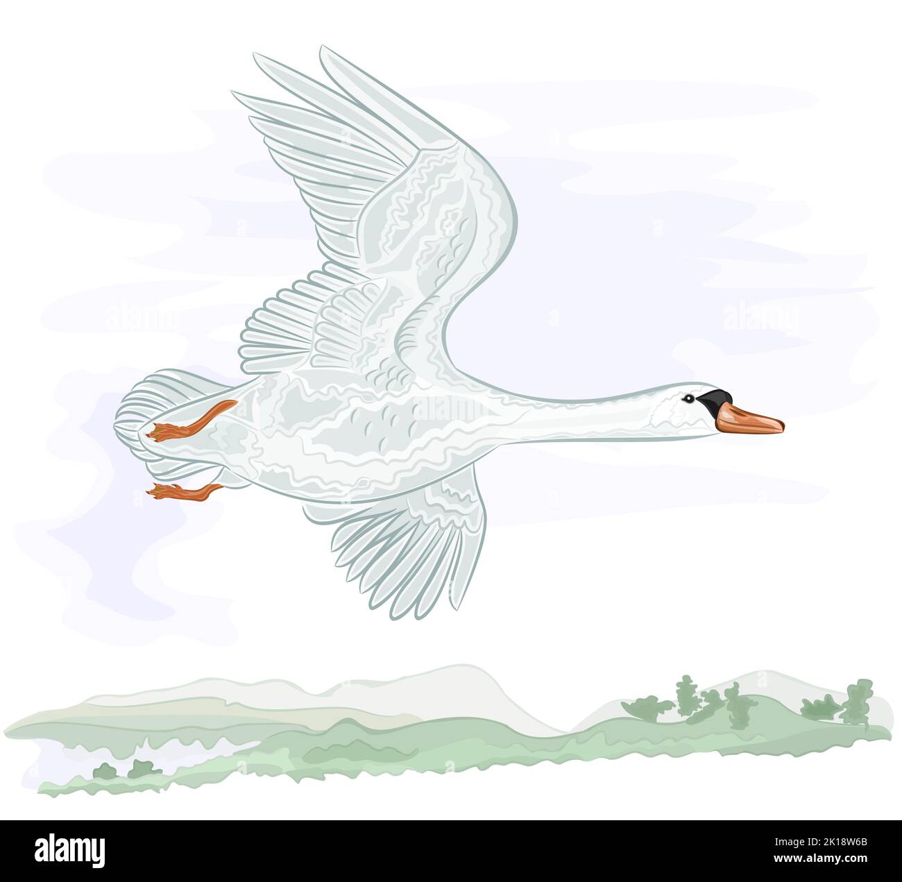 Flying high swan vector illustration Stock Vector