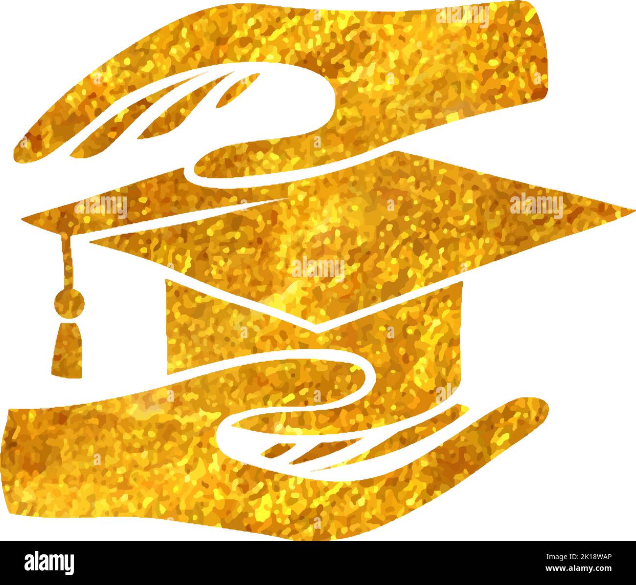 Hand drawn Hand holding diploma icon in gold foil texture vector ...