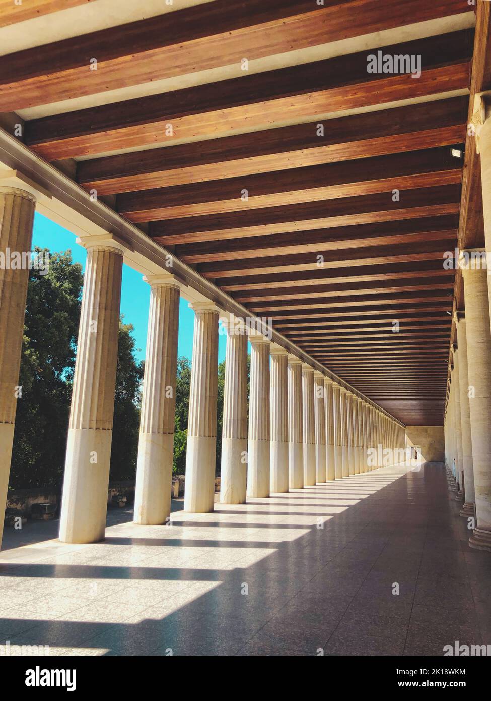 Corridor with Greek pillars, greece architecture, Ancient Agora Stock