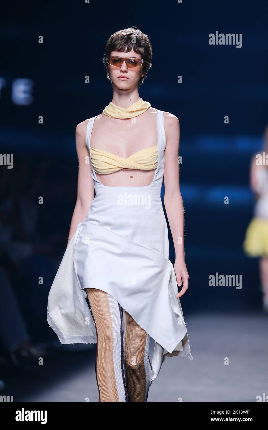 A model walks the runway wearing a creation of Andres Sarda during