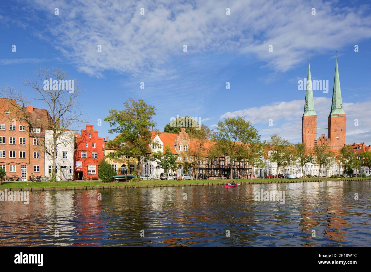 An der Obertrave and the Dom zu Lübeck Cathedral / Lübecker Dom in the old town of the Hanseatic City of Lübeck, Schleswig-Holstein, Germany Stock Photo