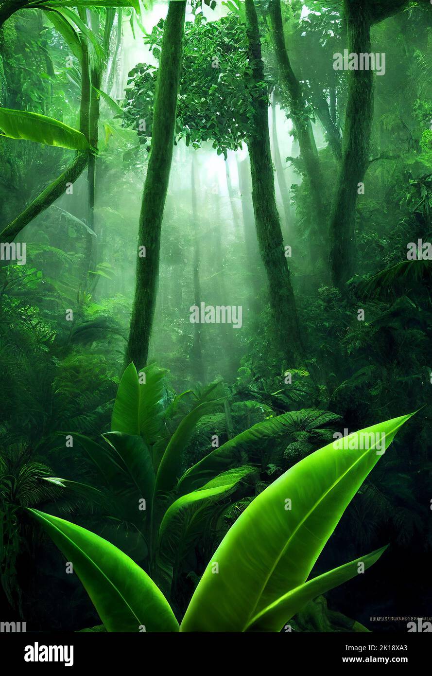 Tropical jungles landscape. AI generated art illustration. 3D rendering Stock Photo