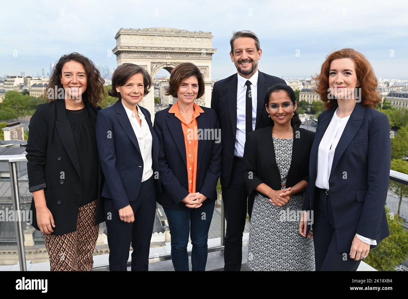 Souad Boutegrabet, CEO of Des Codeuses, Anne-Gabrielle Heilbronner, General Secretary of Publicis Groupe, Christel Heydemann, CEO of Orange, Jean-Marie Girodolle, Nupur Kohli, Dutch Founder and Director of NIIS Healthcare and Anne-Laure de Chammard, CEO of Energy Solutions International, ENGIE, at the Women's Forum Rising Talents event in Paris, France on September 16, 2022. Photo by Laurent Zabulon/ABACAPRESS.COM Stock Photo