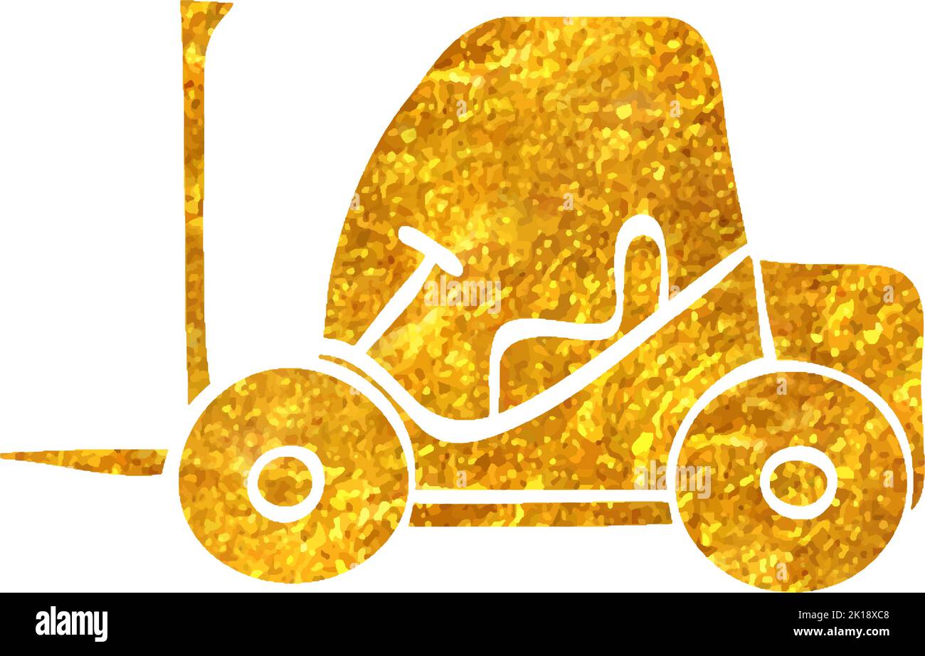 Hand drawn Forklift icon in gold foil texture vector illustration Stock Vector