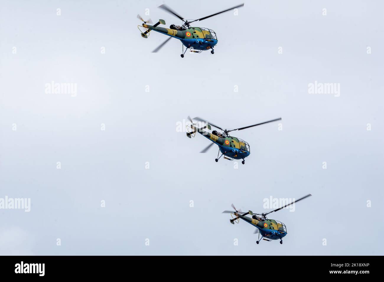 IAR-316 military helicopter of the Romanian Air Forces on the Aurel Vlaicu airport in Bucharest during an air show Stock Photo