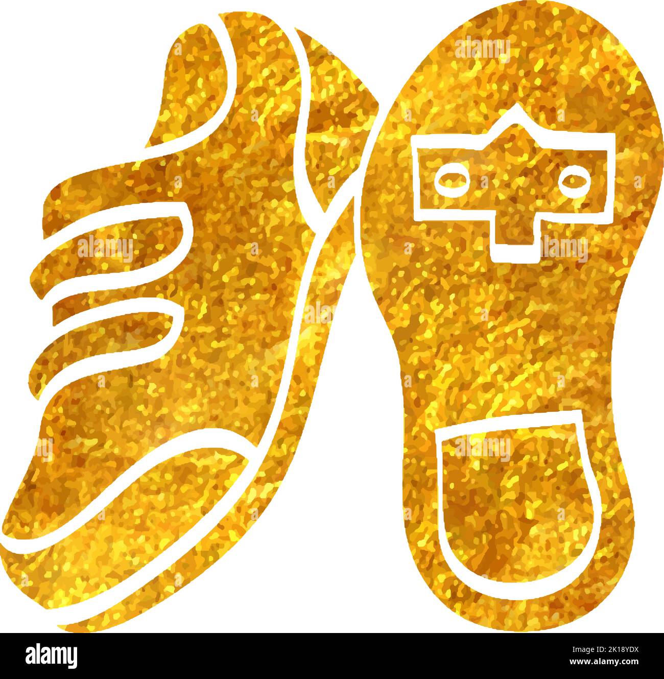 Hand drawn Cycling shoe icon in gold foil texture vector illustration