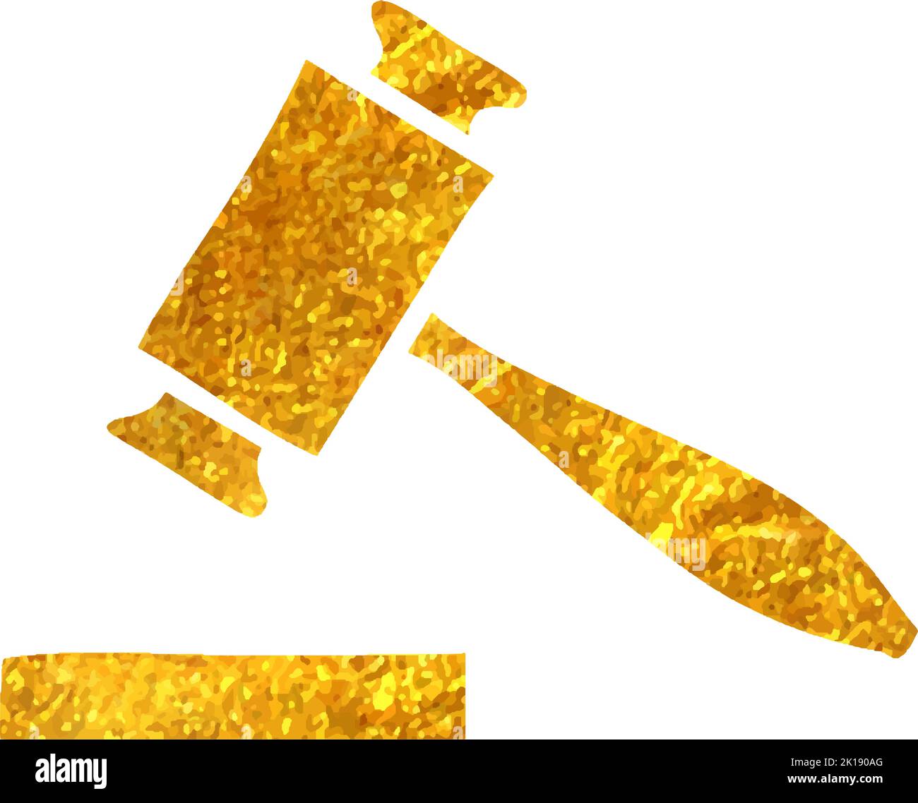 Hand drawn Wood hammer icon in gold foil texture vector illustration