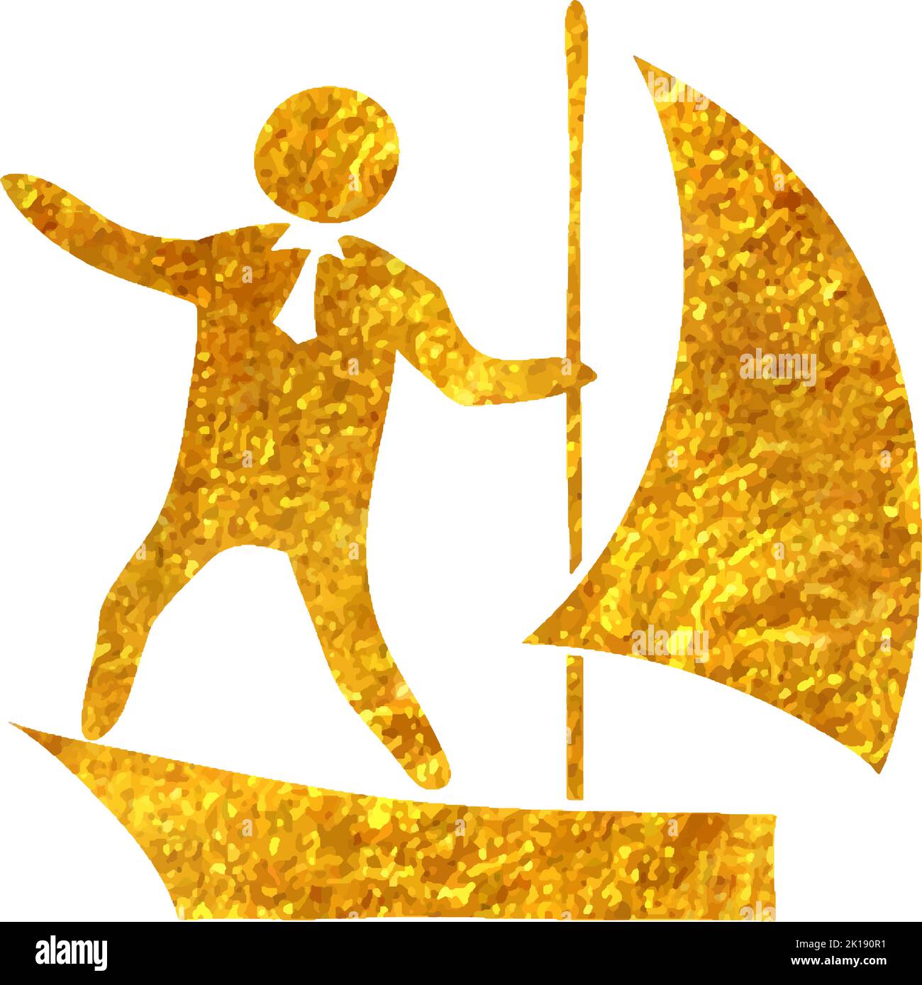 Hand drawn Businessman sailing icon in gold foil texture vector ...