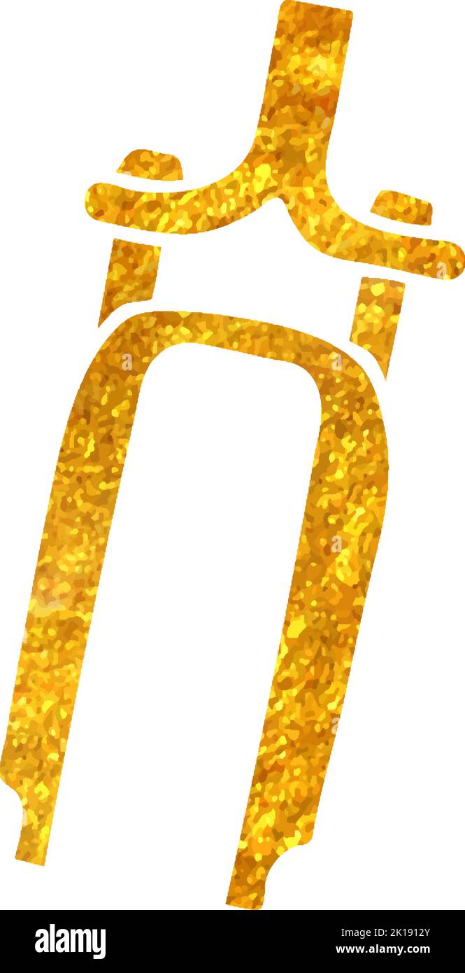 Hand drawn Bicycle suspension fork icon in gold foil texture vector