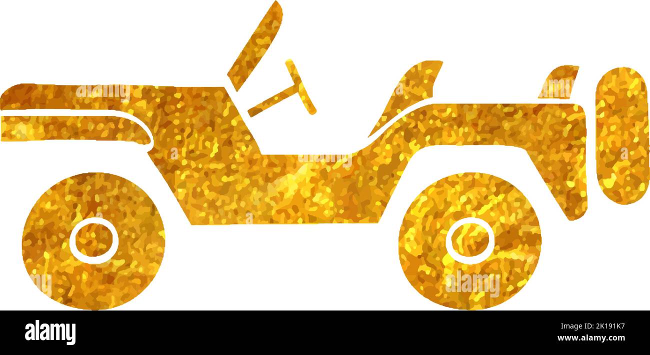 Hand drawn Military vehicle icon in gold foil texture vector ...