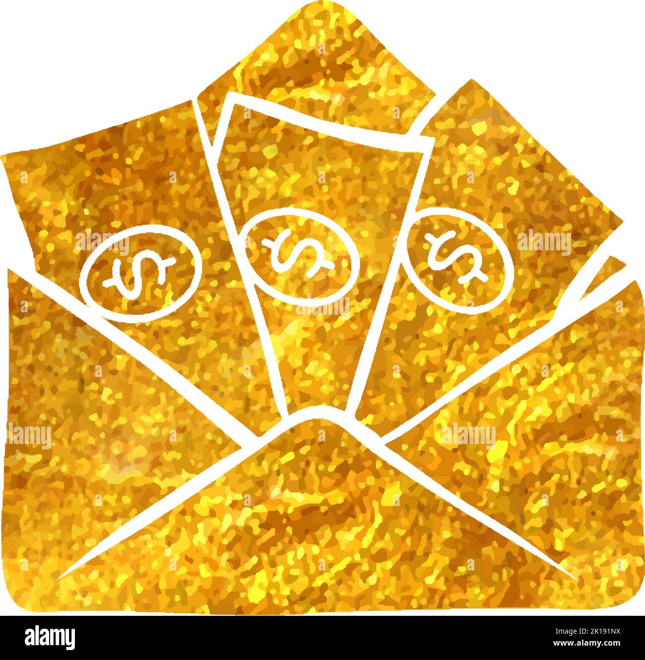Hand drawn Money envelope icon in gold foil texture vector illustration