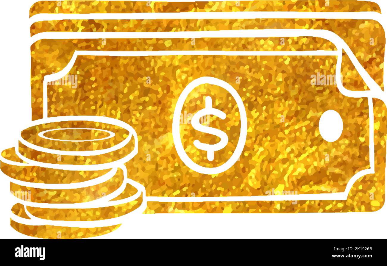 Hand drawn Money icon in gold foil texture vector illustration Stock ...