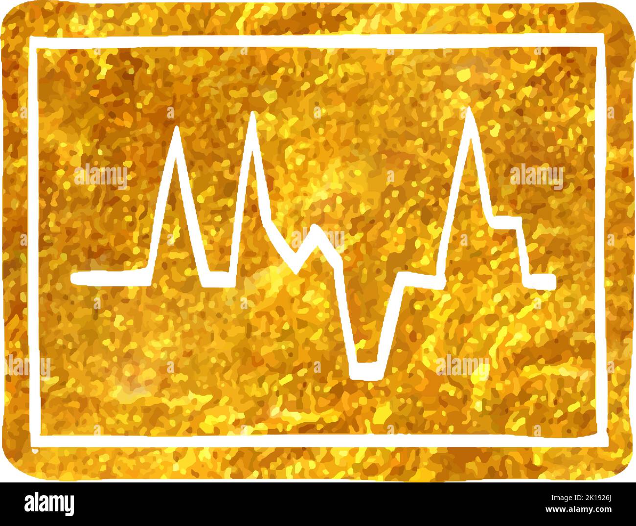 Hand drawn Heart rate monitor icon in gold foil texture vector