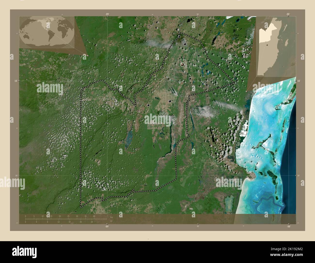Orange Walk, district of Belize. High resolution satellite map ...