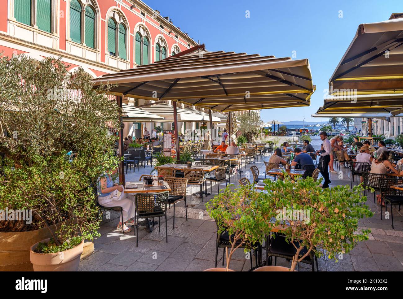 Restaurant on Trg Republike (Plaza de la Republica), old town of Split, Croatia Stock Photo