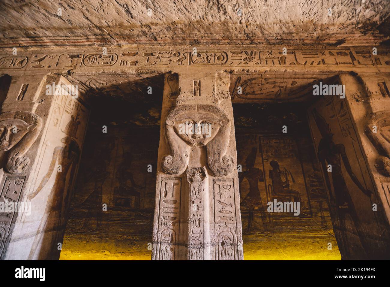 Ancient Egyptian Drawing on the Walls of the Great Temple at Abu Simbel