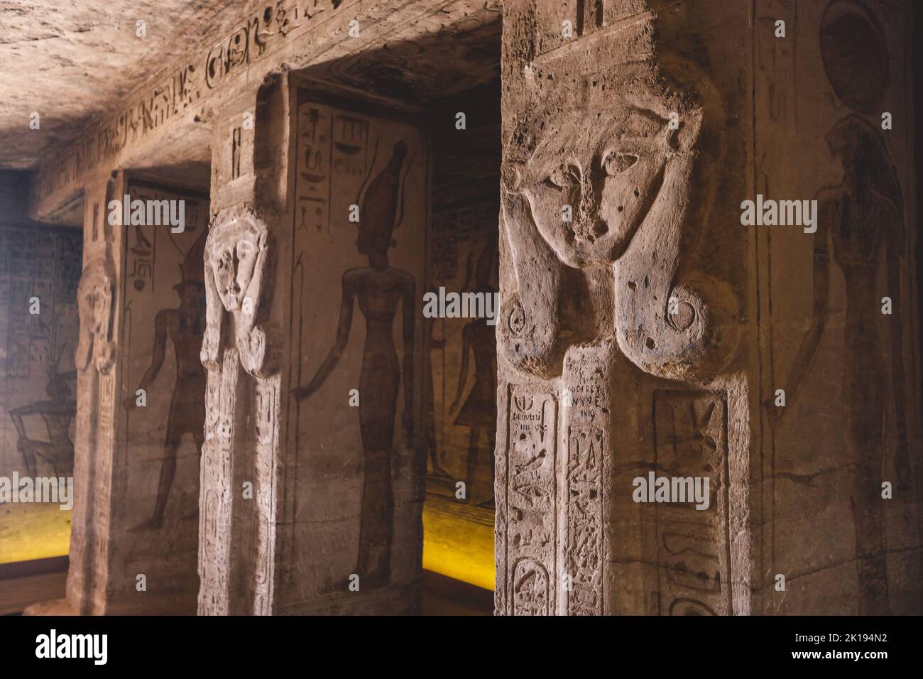 Ancient Egyptian Drawing on the Walls of the Great Temple at Abu Simbel