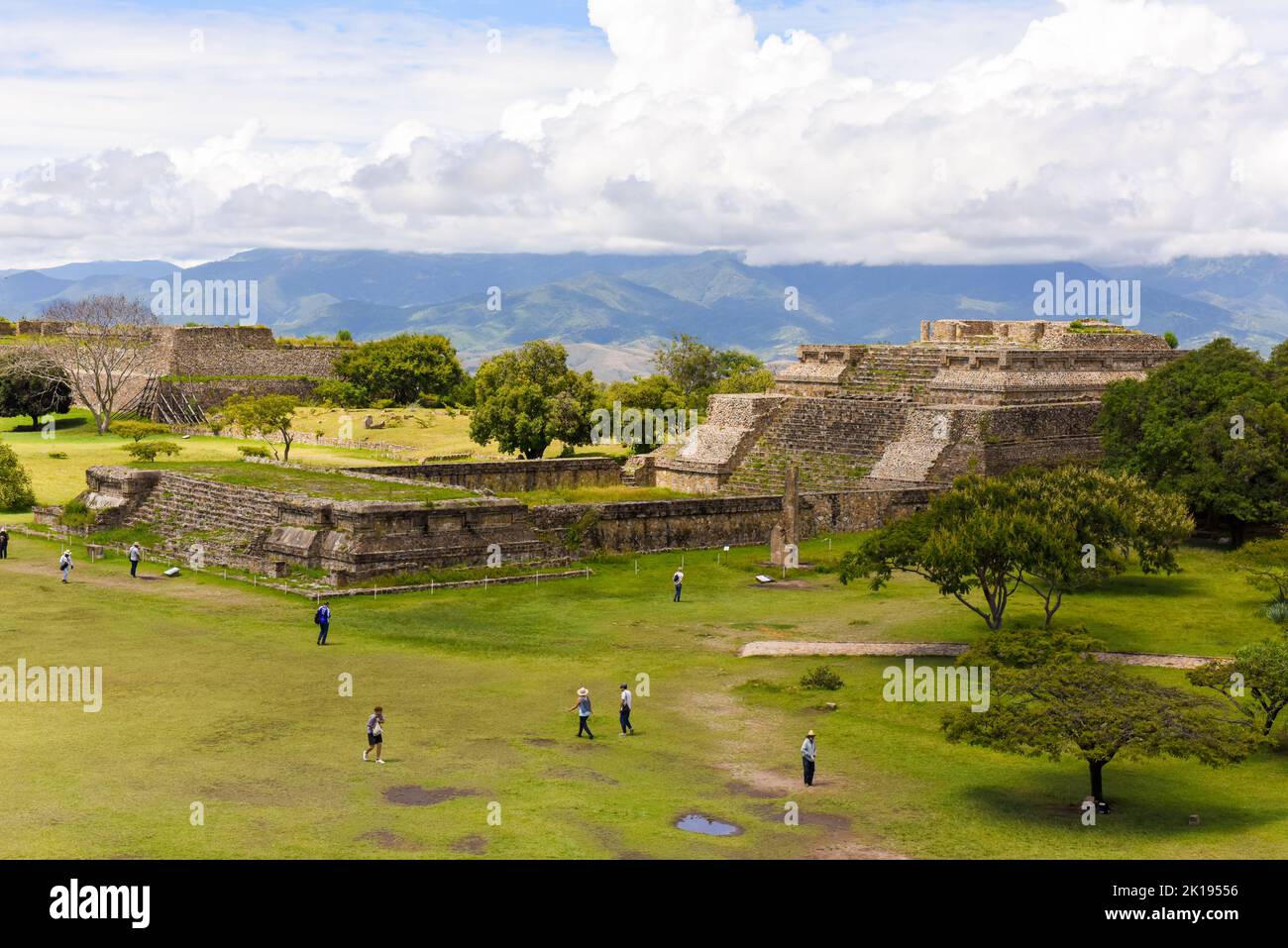 General view of the famous archeological site of Monte Alban next to Oaxaca de Juarez, Mexico Stock Photo