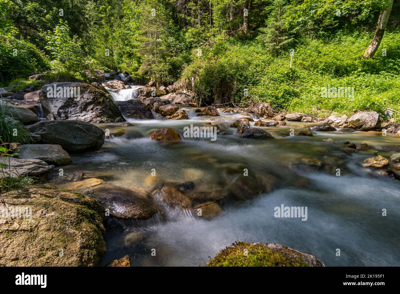 Beautiful hike to the Keilkeller waterfall near Mayrhofen in the Zillertal Alps in Austria Stock Photo