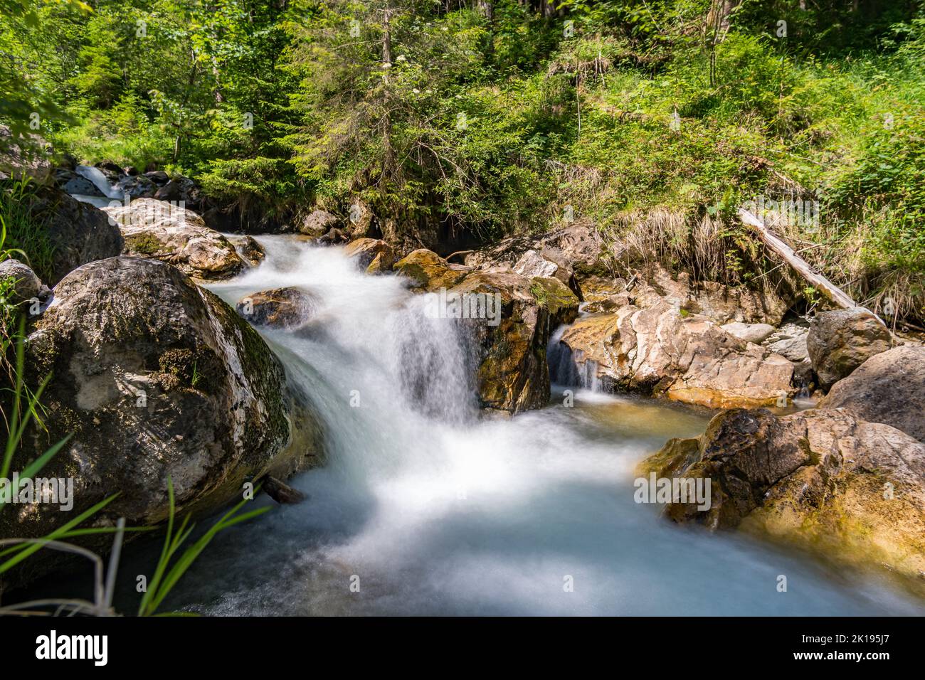Beautiful hike to the Keilkeller waterfall near Mayrhofen in the Zillertal Alps in Austria Stock Photo