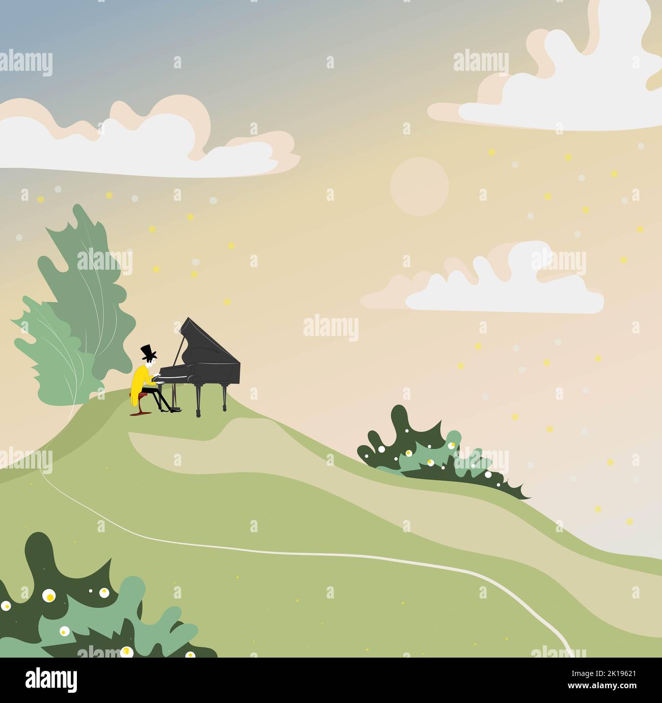Vector illustration of musician female playing piano. Pianist playing ...