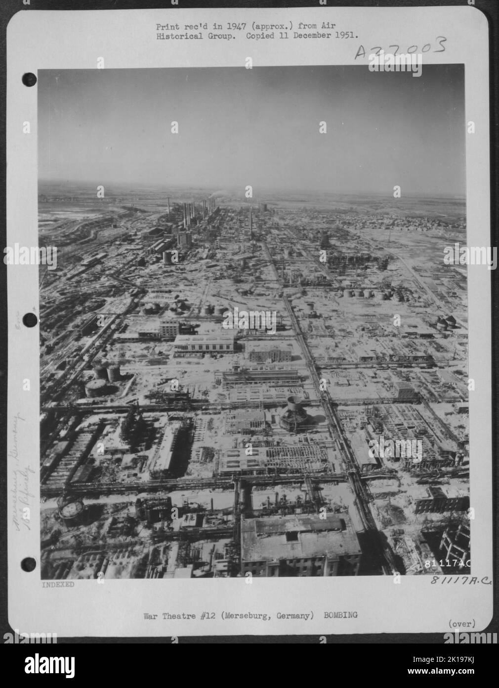 Aerial View Of The Bomb Damaged Leuna Synthetic Oil Works At Merseburg, Germany. 12 May 1945. Stock Photo