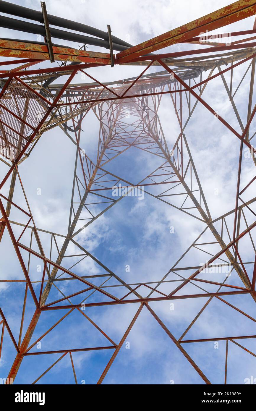 Construction of the transmitter tower on Mount Pantokrator, island of Corfu, Greece Stock Photo