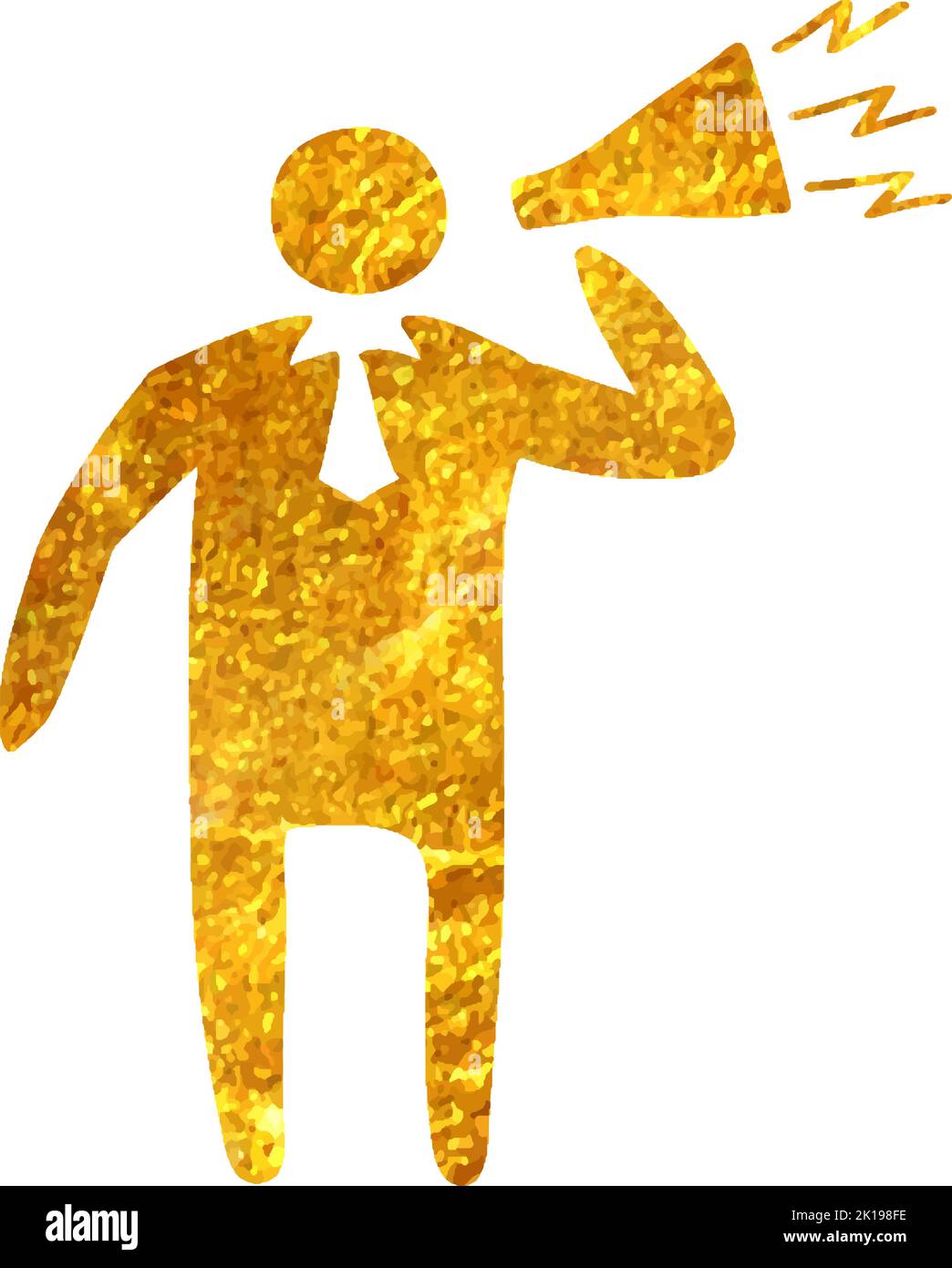 Hand drawn Businessman loudspeaker icon in gold foil texture vector ...