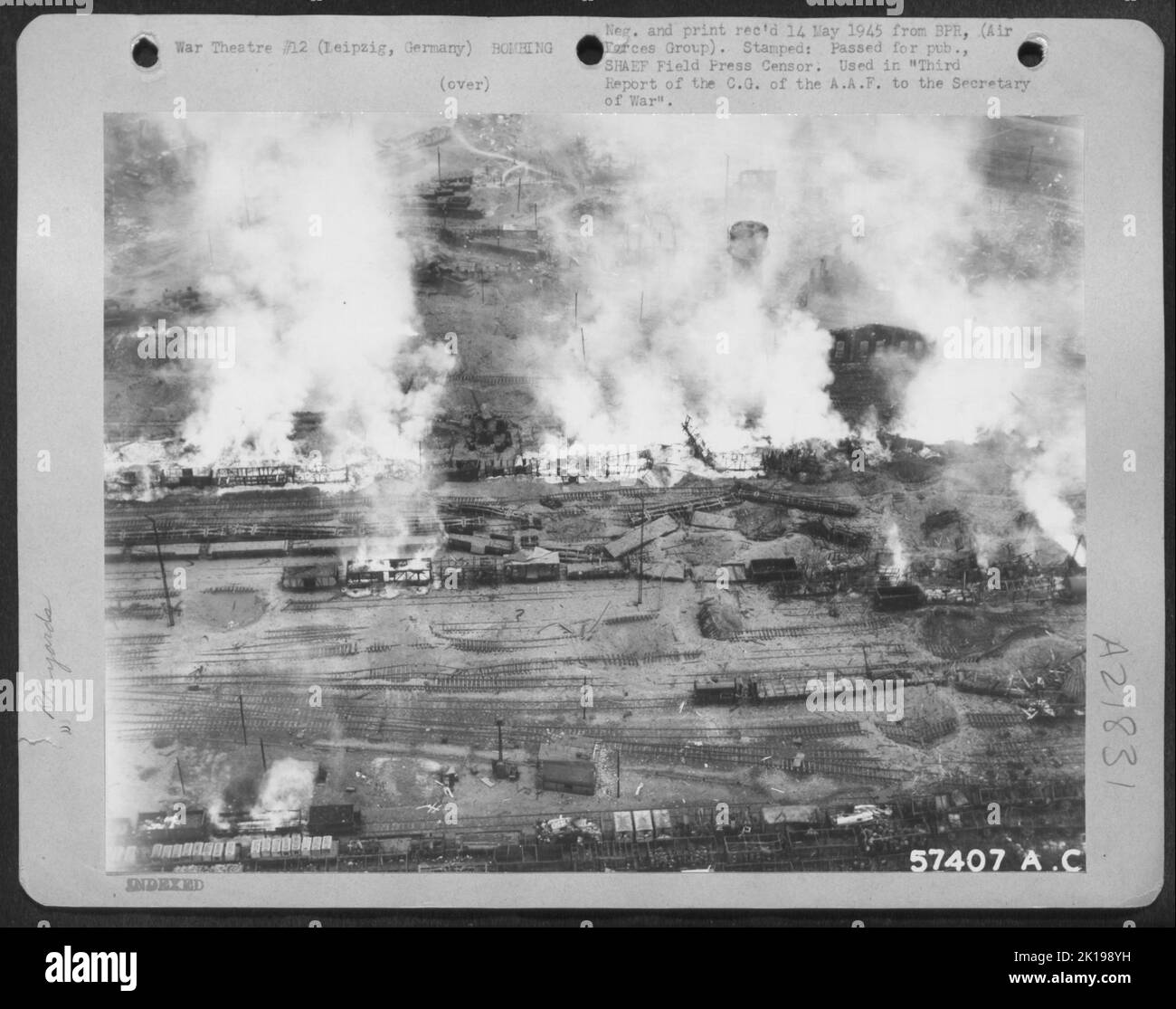 May 1945. Smoke And Flames Rise From This BombedOut Railroad