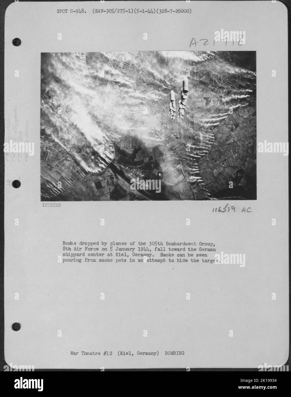 Bombs Dropped By Planes Of The 305Th Bomb Group, 8Th Air force On 5 Jan. 1944, Fall Toward The