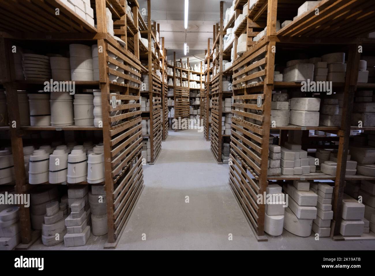 15 September 2022, Saxony, Meißen: The mold archive of the Meissen Porcelain Manufactory. Photo: Sebastian Kahnert/dpa Stock Photo