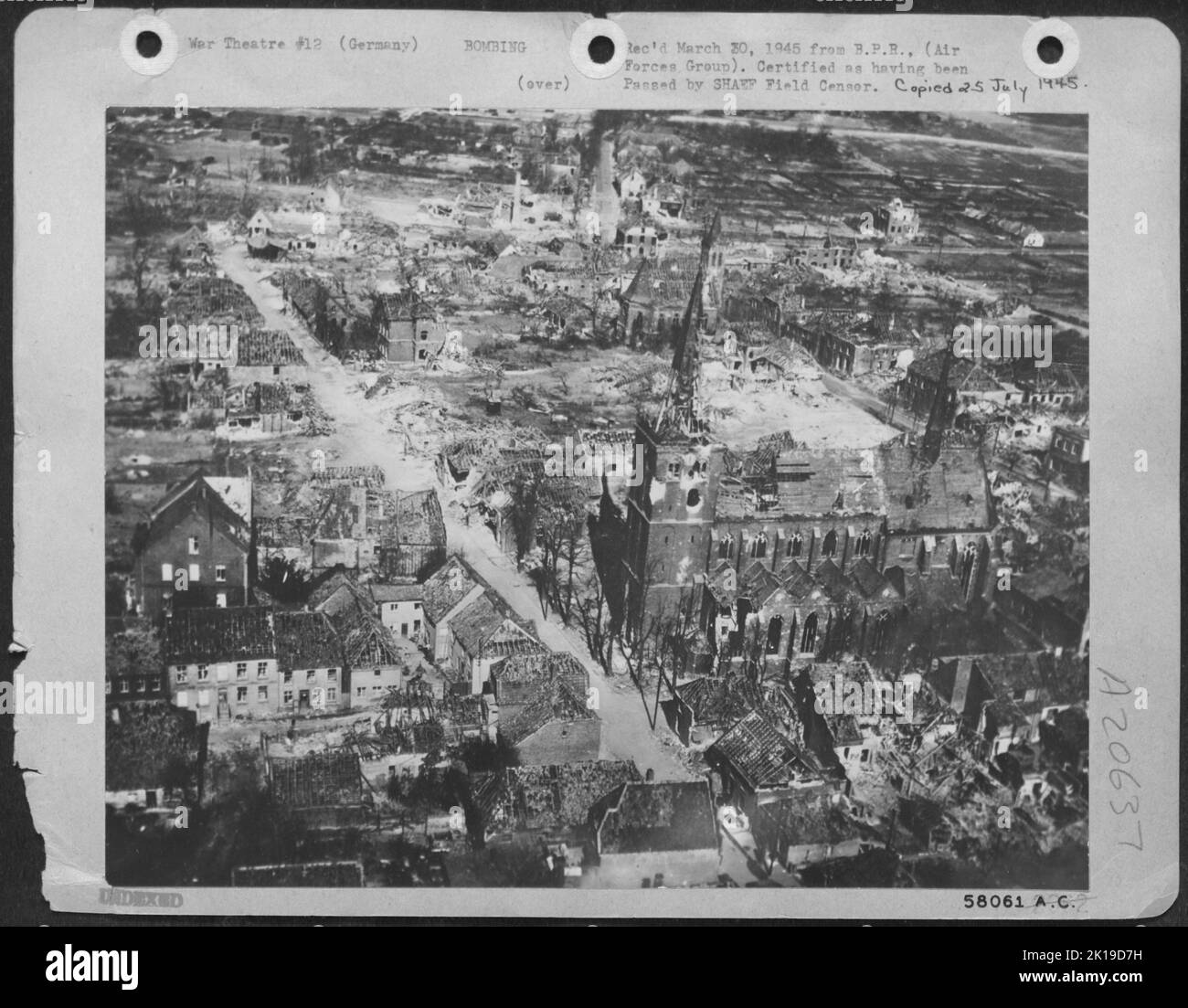 This German Town, In The Path Of Gen. Mongomery'S Armies Crossing The Rhine, Has Been Torn By The Passing Battle. The Picture Was Made By A Consolidated B-24 Liberator Of The Us 8Th Air force 2Nd Air Div. That Flew In At 200 Feet To Drop Supplies To The 1St All Stock Photo
