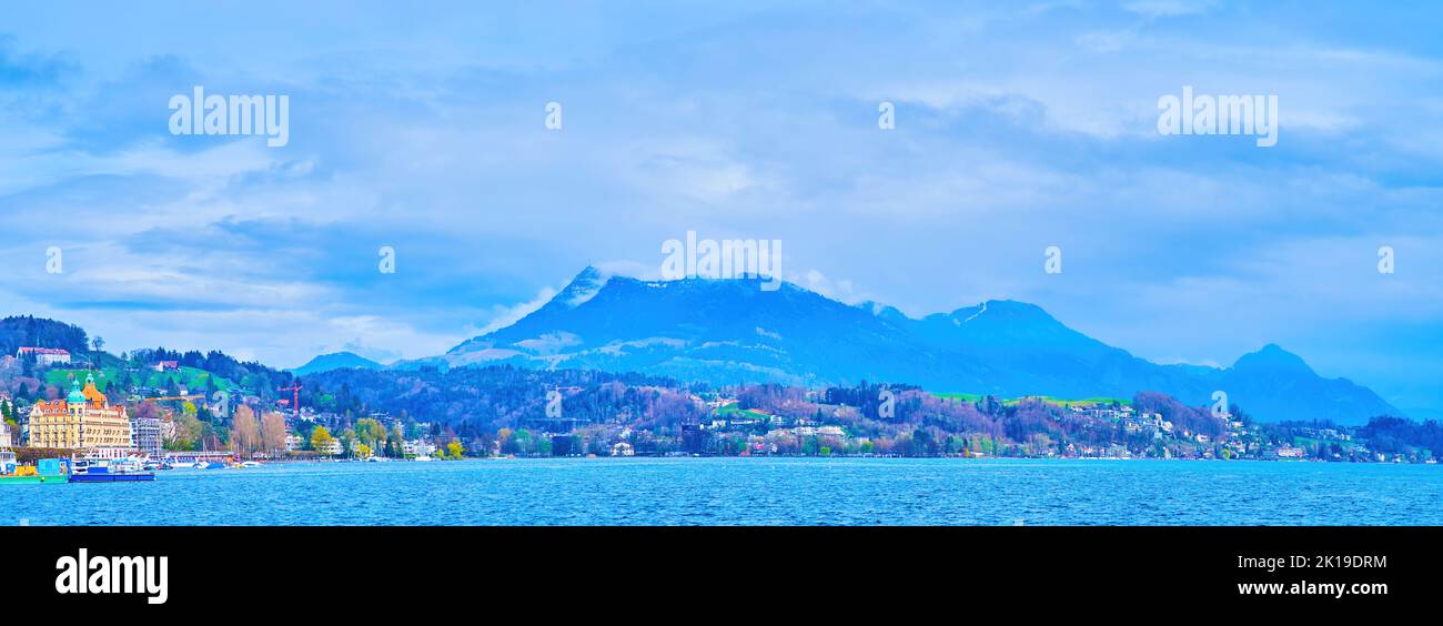 Panorama of of Lucerne Lake and Alps mountains on background, Lucerne, Switzerland Stock Photo