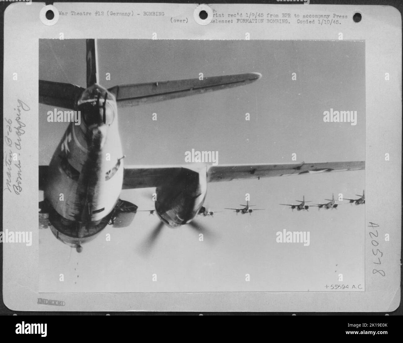 A visual lesson in precision bombing, this view shows one element of First Tactical Air Force B