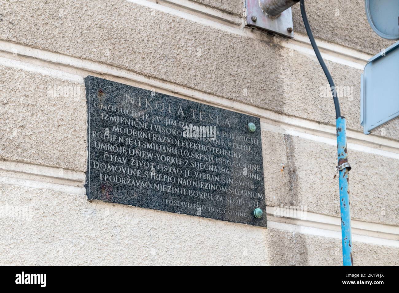 Zagreb, Croatia - June 2, 2022: Memorial plaque of Nikola Tesla. Nikola Tesla was a Serbian-American inventor, electrical engineer, mechanical enginee Stock Photo