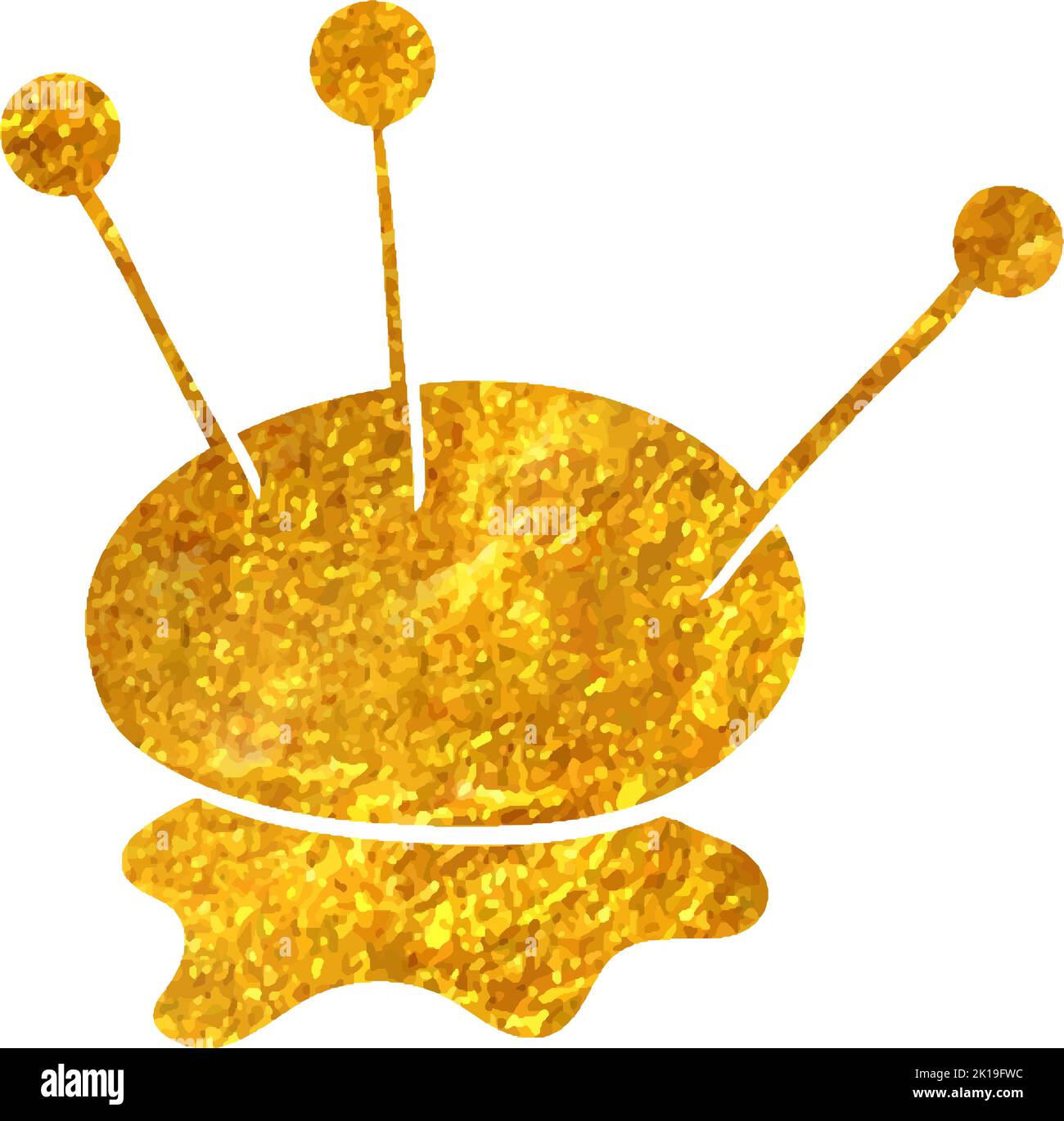 Hand drawn Pincushion icon in gold foil texture vector illustration