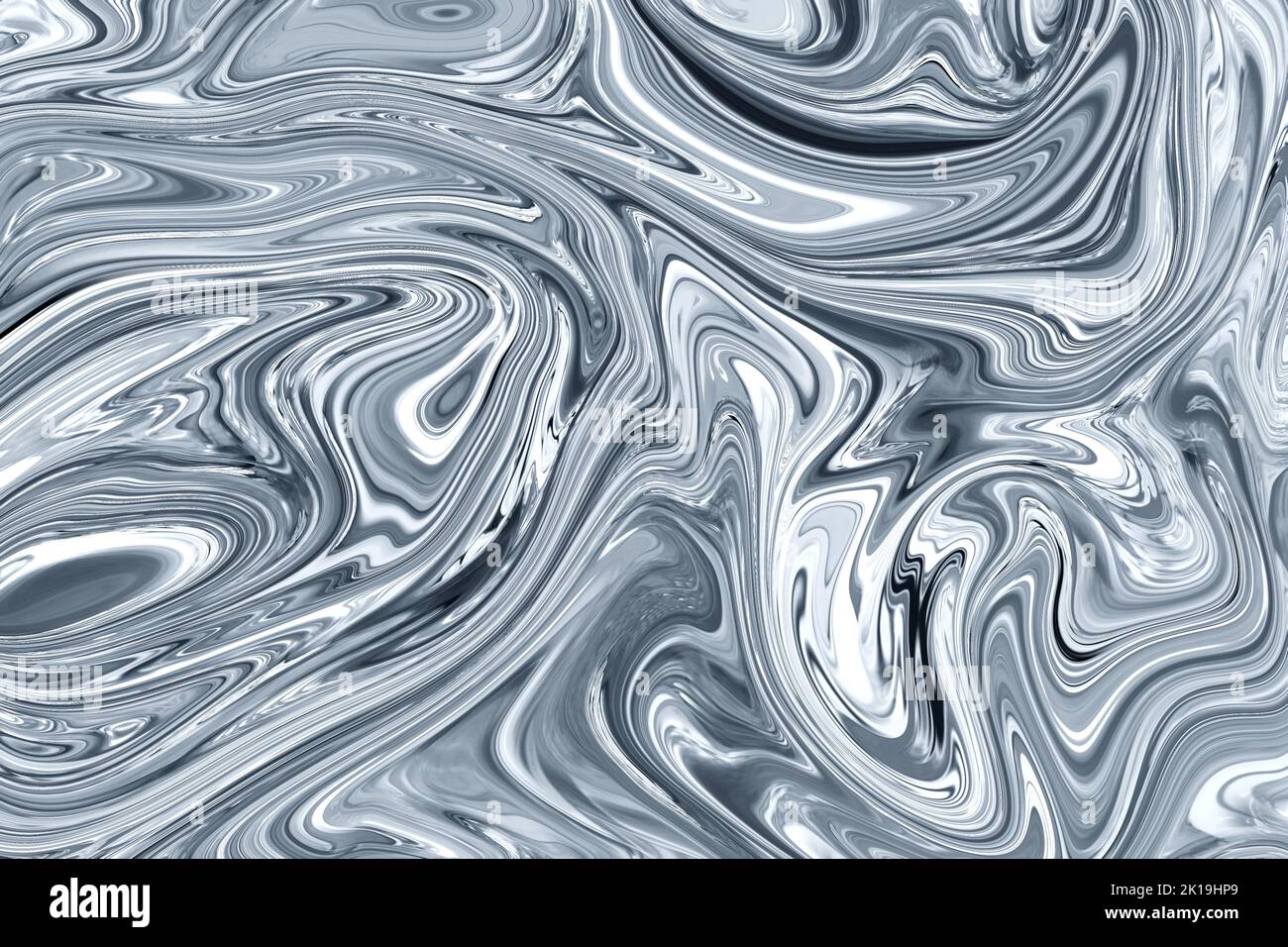 Liquid marble texture design, metallic marbling, shiny silver or chrome surface. High resolution vibrant abstract digital paint background. Stock Photo