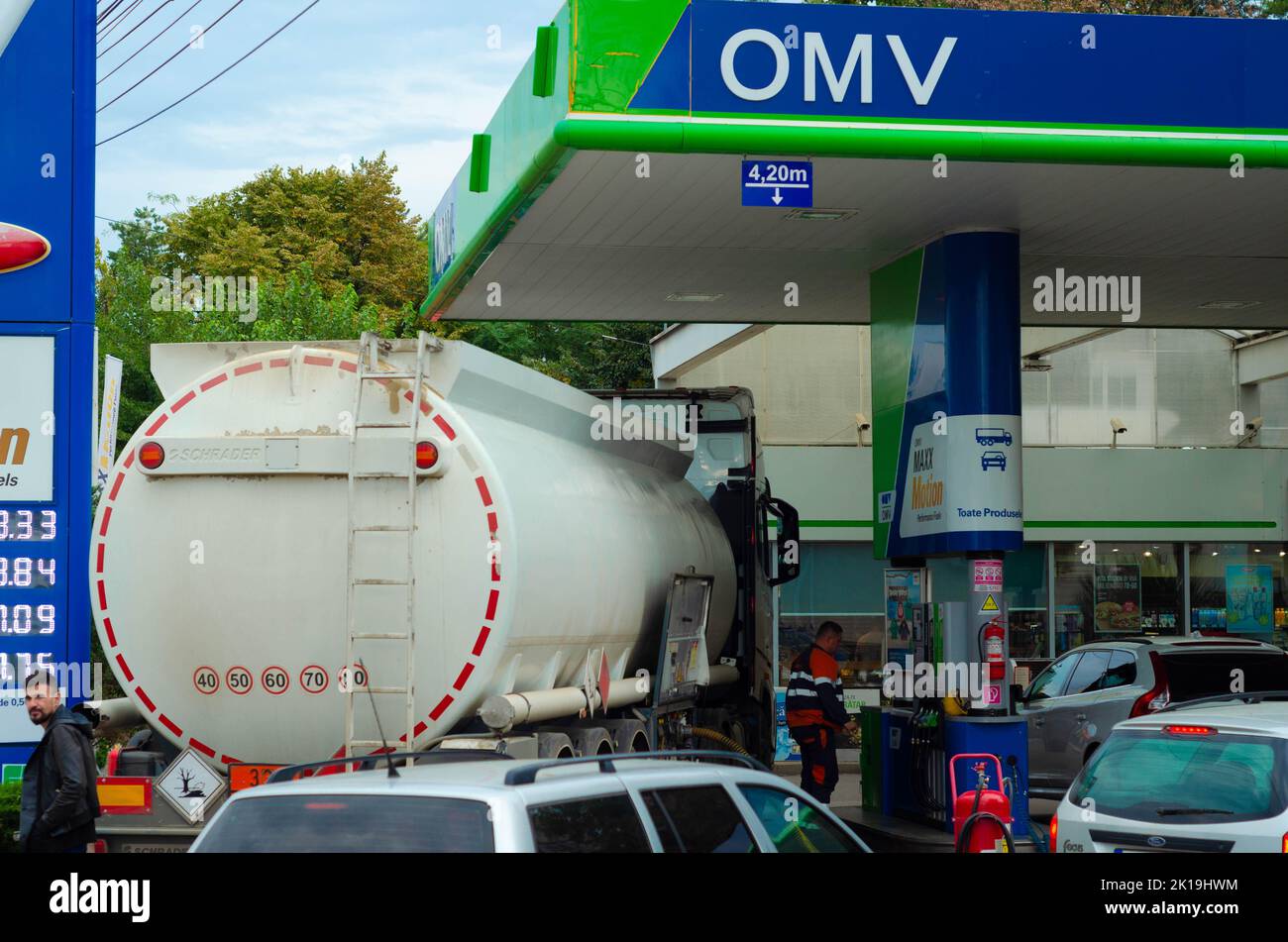 Bucharest, Romania - September 16, 2022: A Omv gas station in Bucharest. Diesel tank at the gas station. Editorial stock photo - stock image Stock Photo